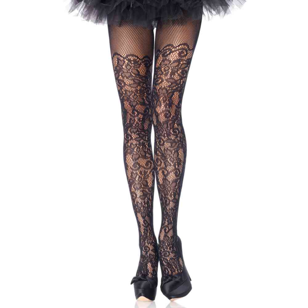 Leg Avenue - Floral Vine Net Strumpfhose - Schwarz